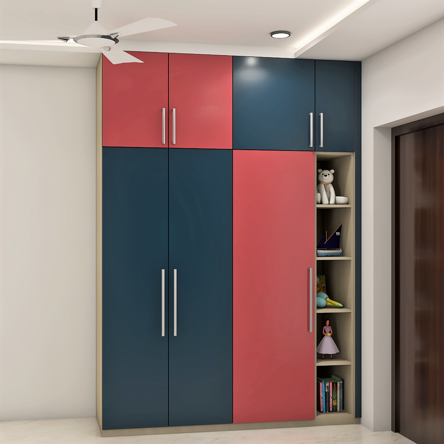 Vibrant Modular Wardrobe With Open Shelf For Compact Spaces Livspace