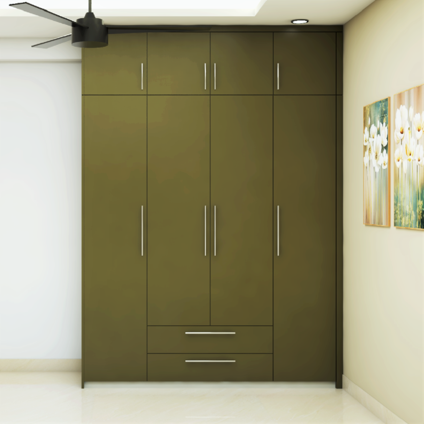 Modular Open Hinged Wardrobe With Olive Green Colour Palette Livspace