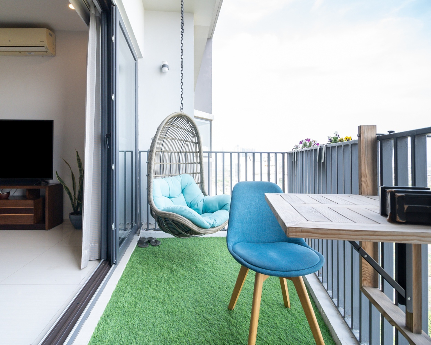 Open Balcony Design With A Chair And Swing - Livspace