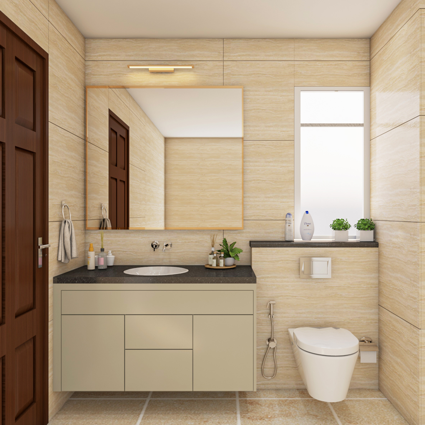 Compact Beige Bathroom Design - Livspace