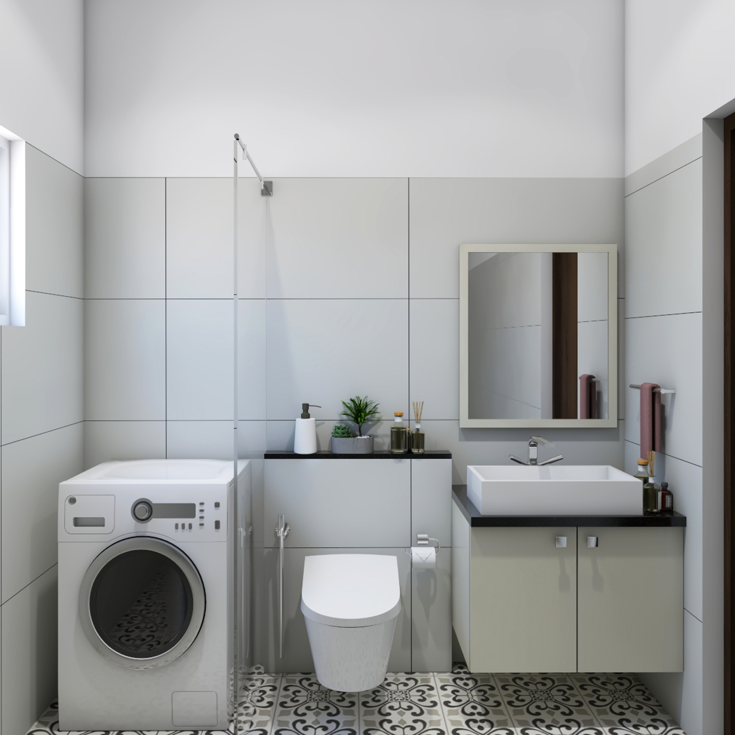 Compact Grey Bathroom Design - Livspace