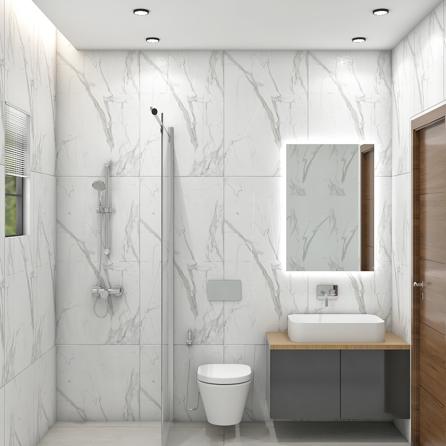 Compact White Bathroom Design - Livspace