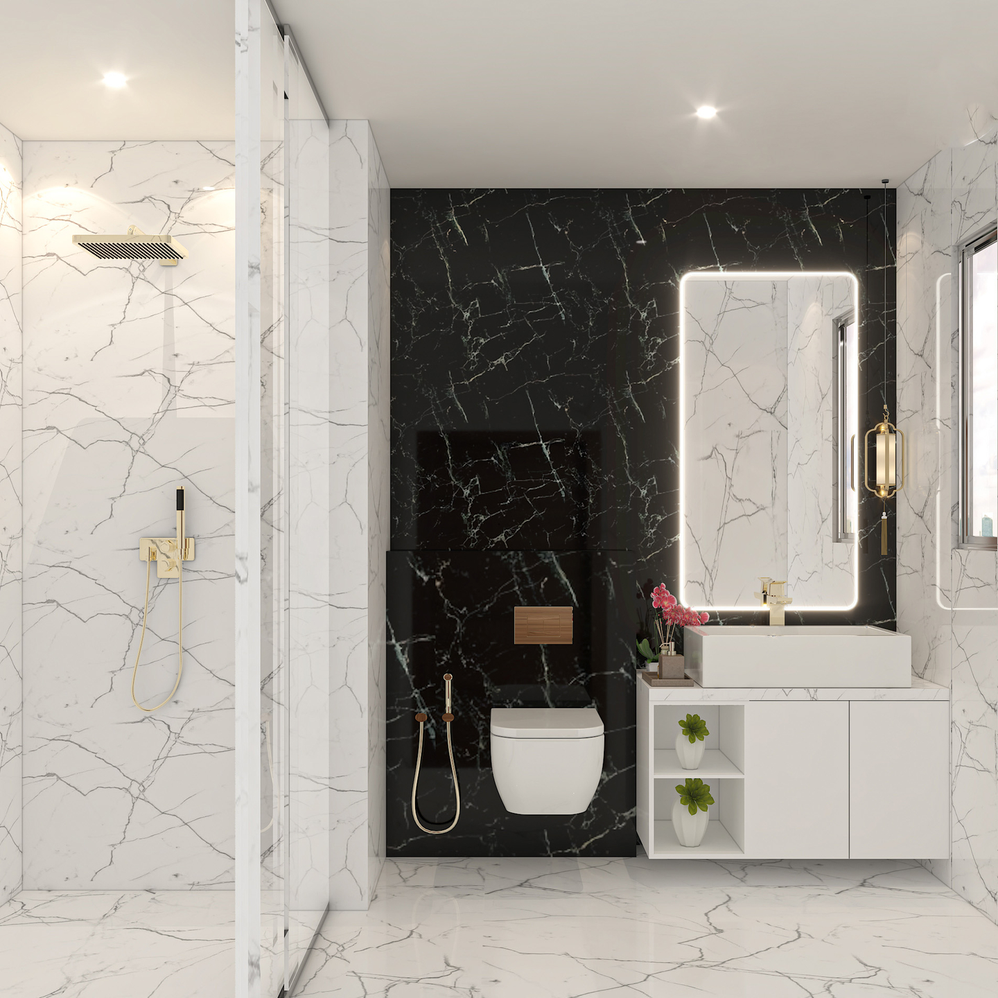 Dual-Tone Spacious Bathroom Design - Livspace