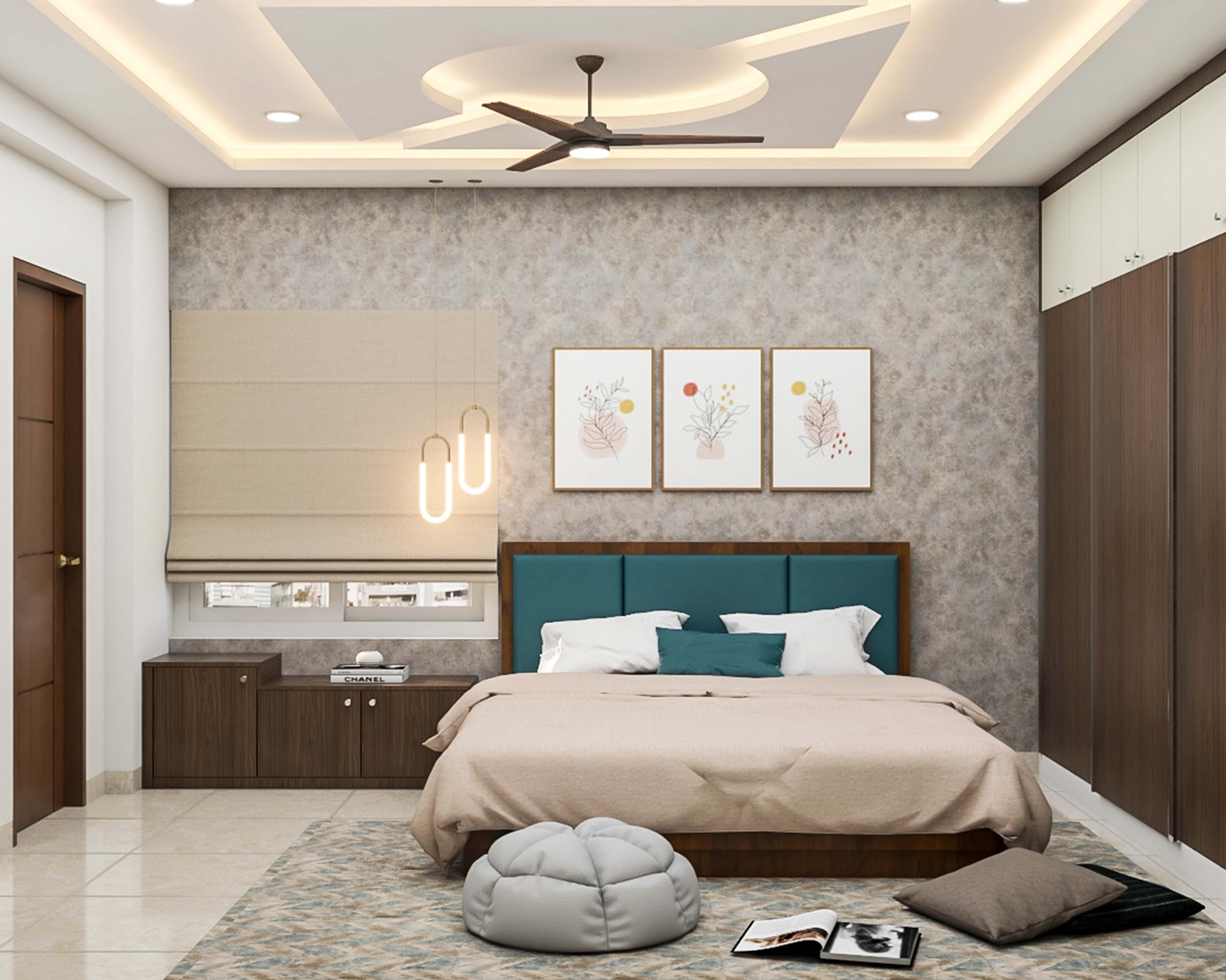 Spacious Guest Bedroom Design With Wood And White Wardrobe | Livspace