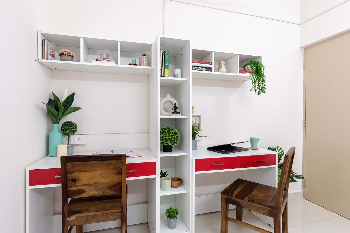 Red And White Study Room Design -Livspace