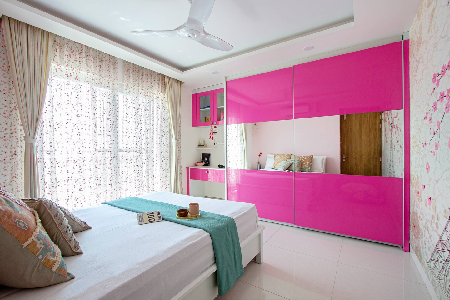 Modern Kids Bedroom Design With A Double Bed With Inbuilt Storage And Side Tables