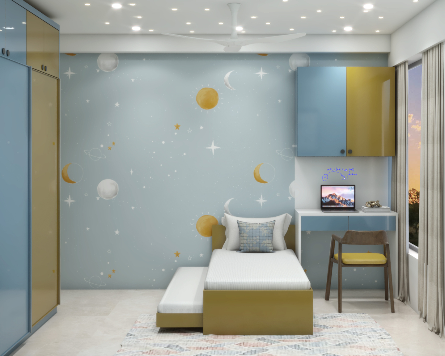 Kid's Room With Space-Themed Wallpaper - Livspace