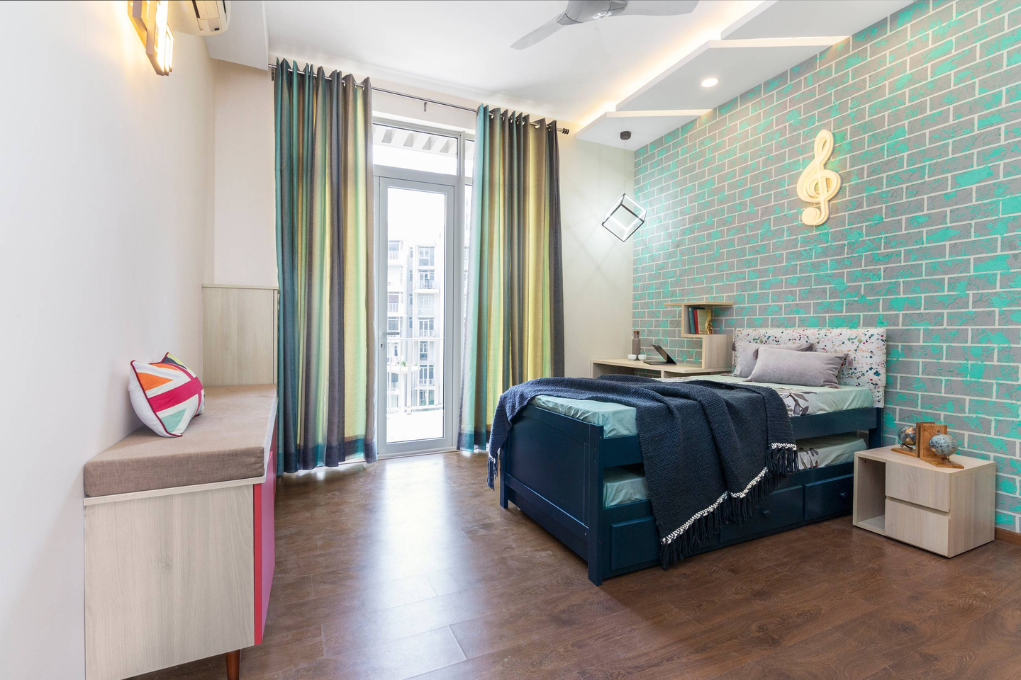 Modern Kids Room Design With Brick-Textured Wallpaper