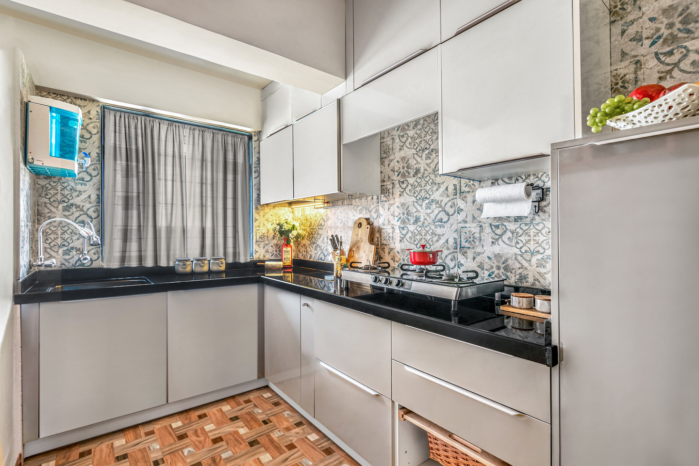 Modern White Kitchen Design - Livspace