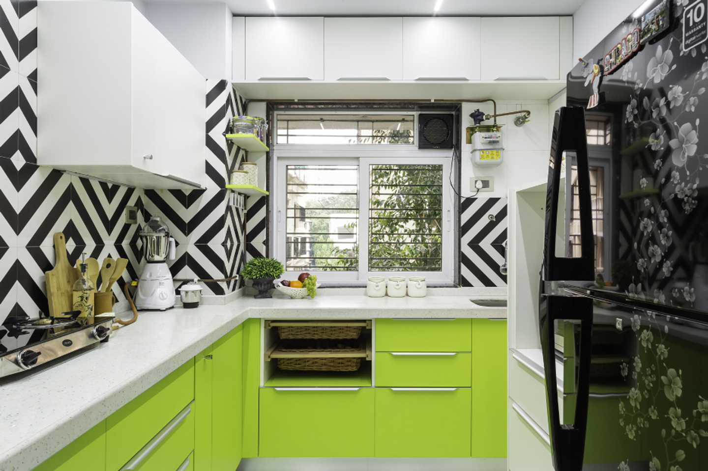 White And Green Kitchen Design - Livspace