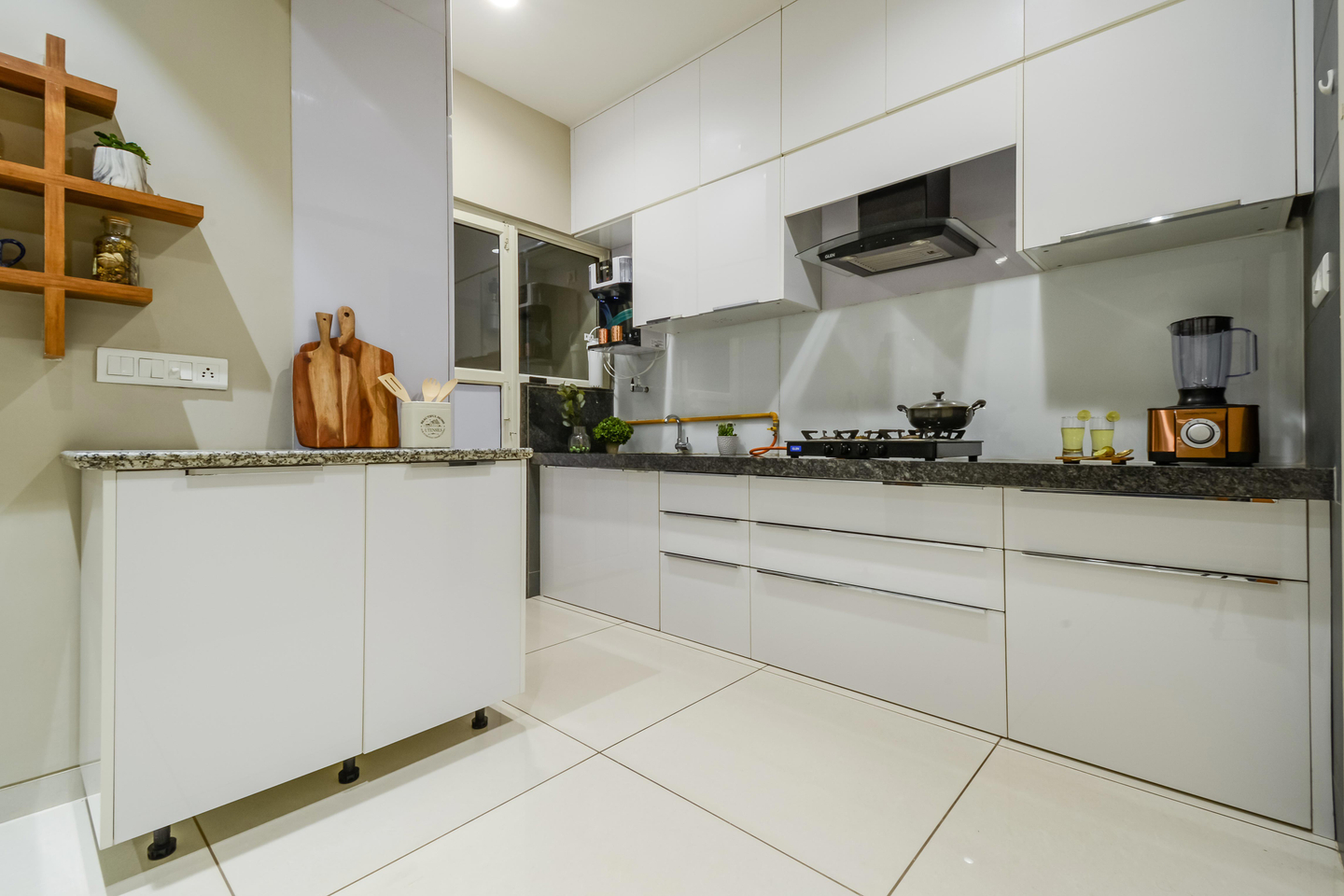 White Straight Kitchen Design - Livspace