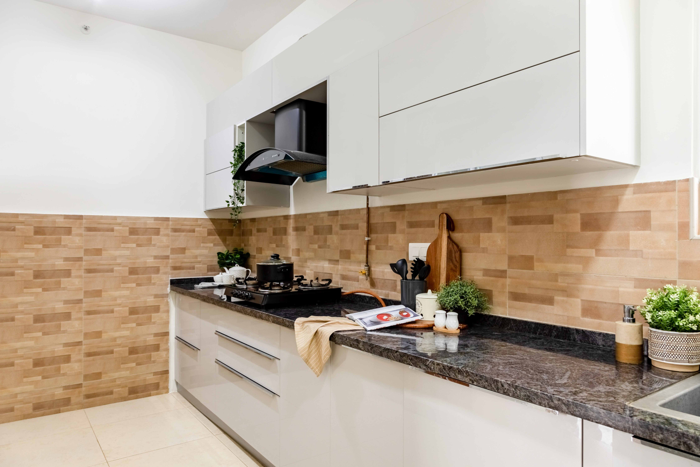 Modern Modular Parallel Kitchen Design With A Glossy White Finish