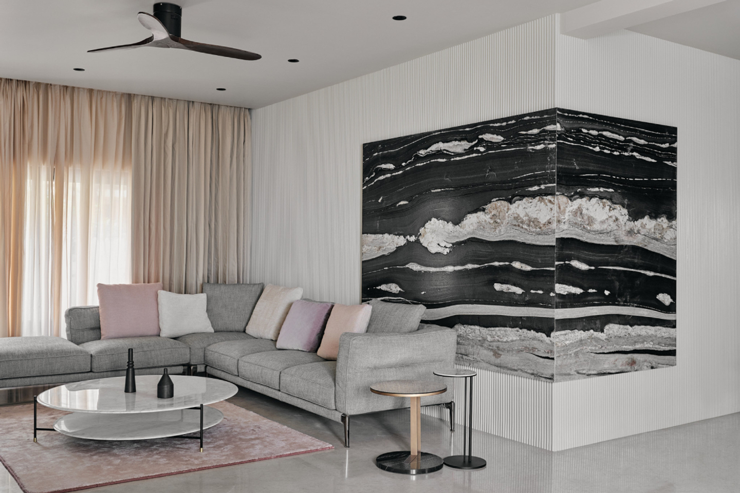 Living Room Design With Wall Mural - Livspace