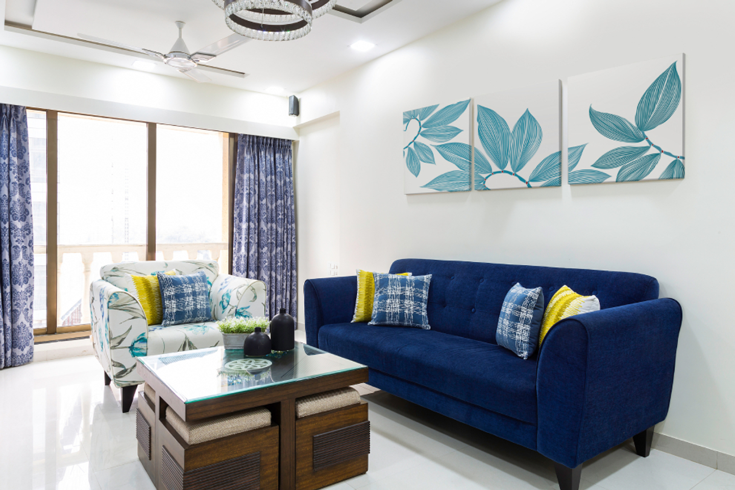 Blue And White Living Room Decor - Livspace