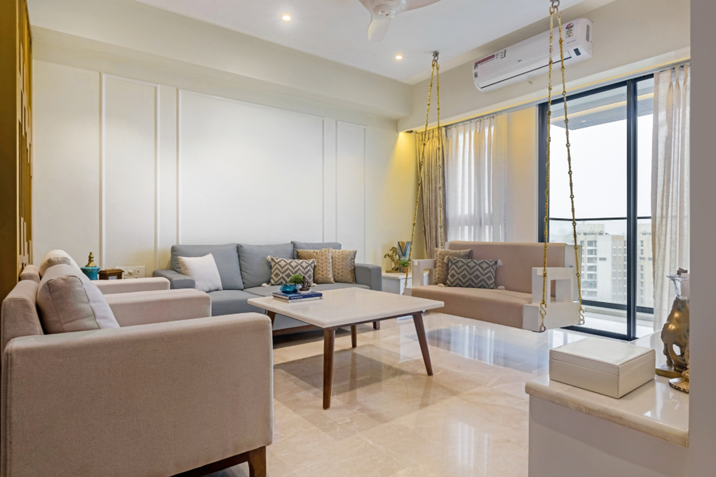 White And Grey Contemporary Living Room Design