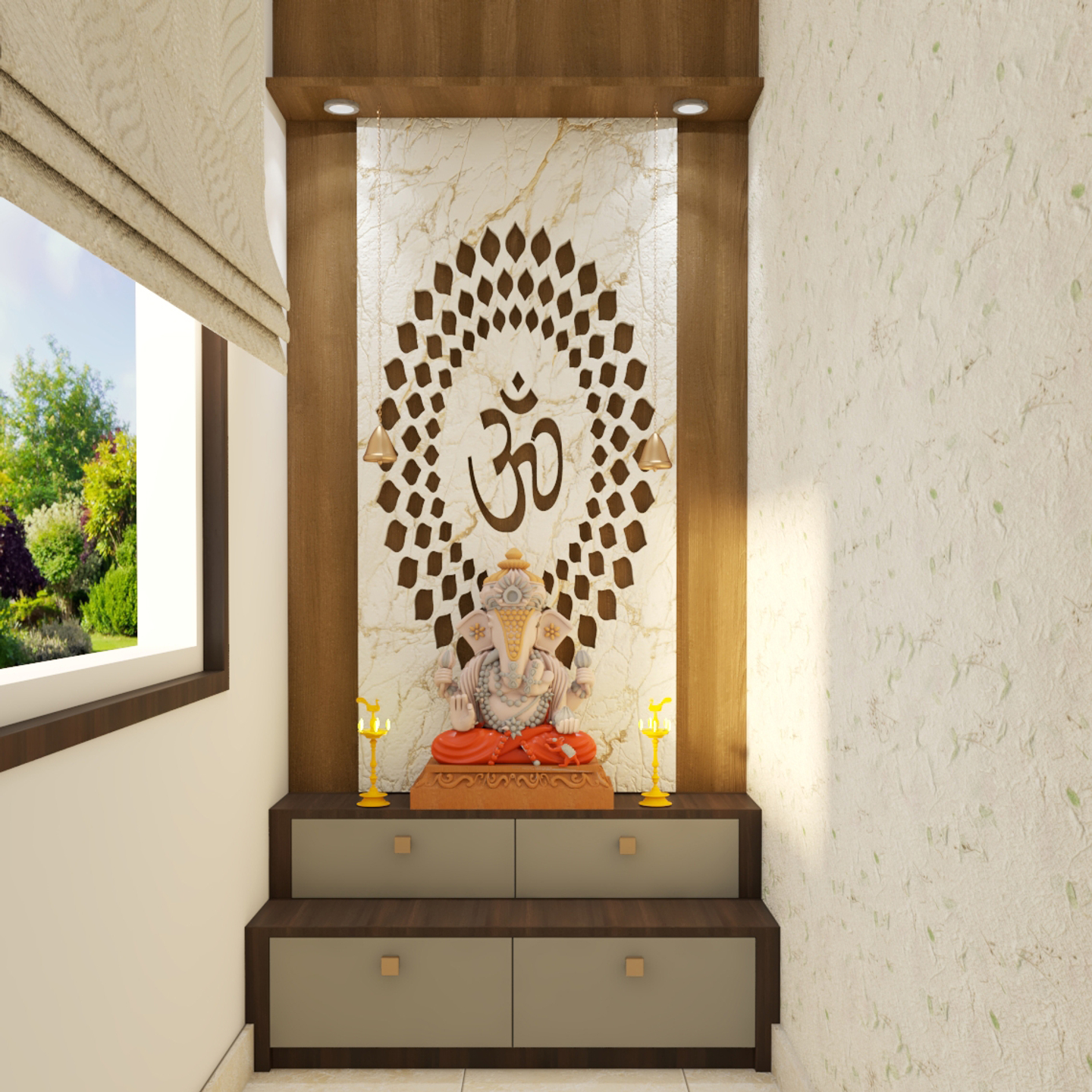 Two-Tier Pooja Room Design | Livspace