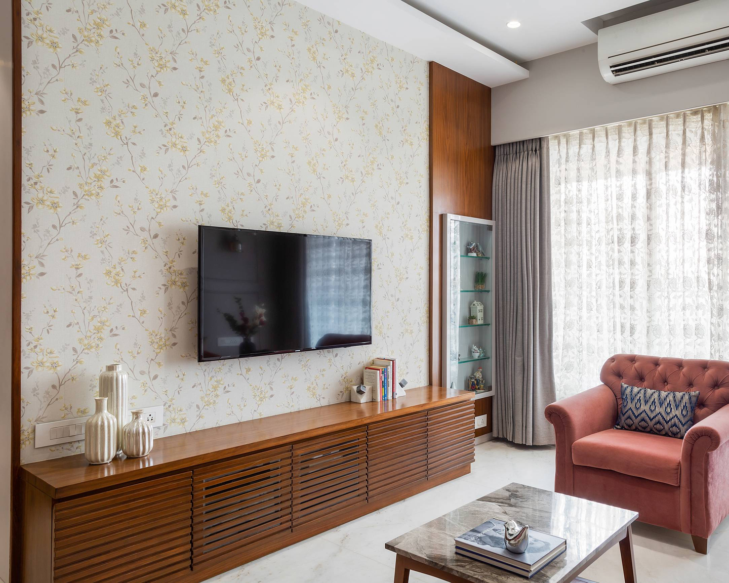 White And Light Brown TV Unit - Livspace