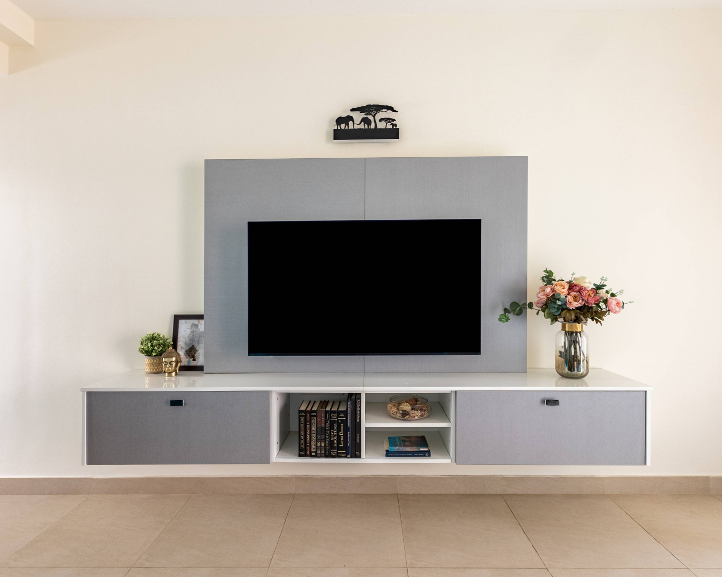 Sleek TV Unit Design For Halls Livspace