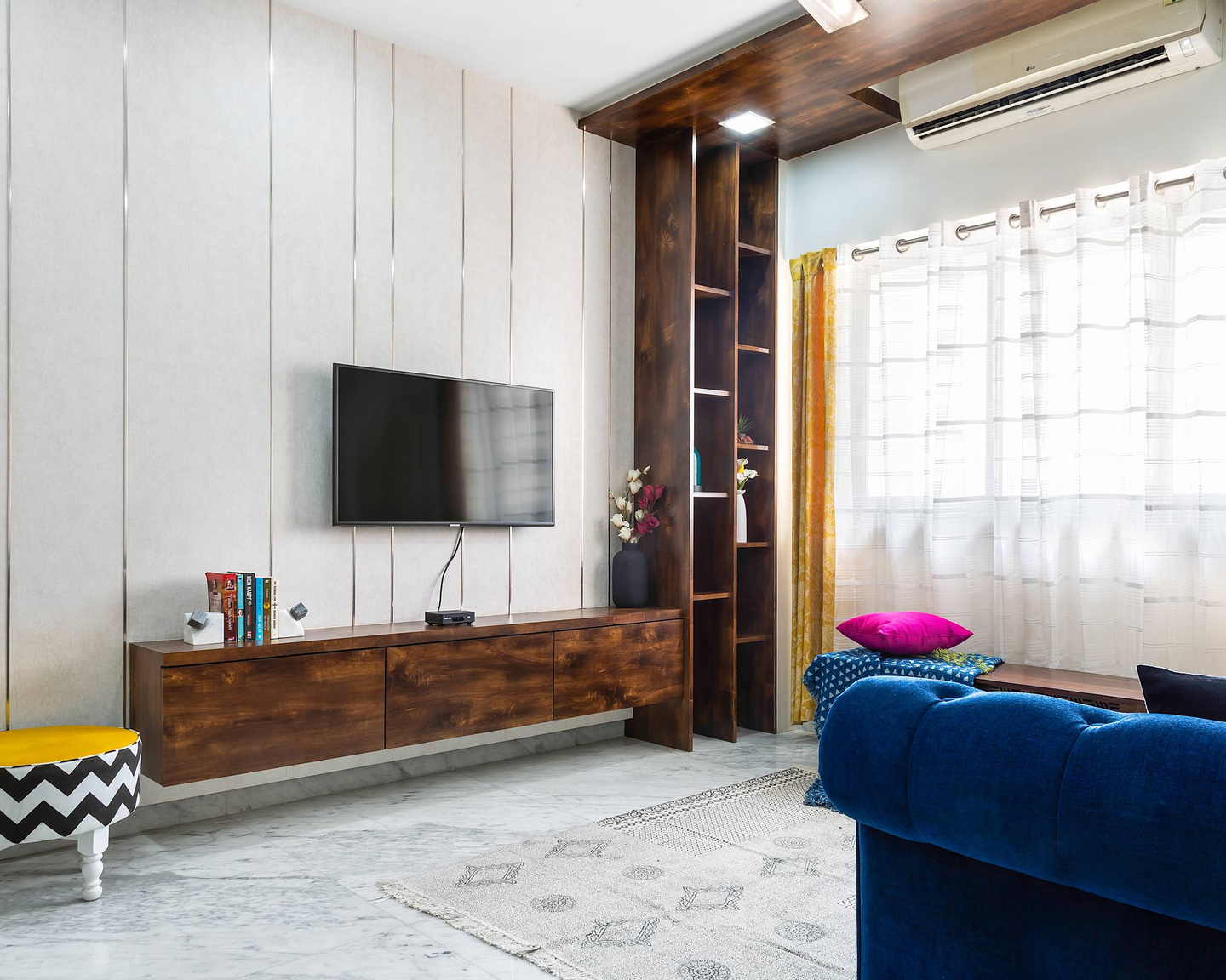 TV Cabinet With A Walnut Laminate Finish - Livspace