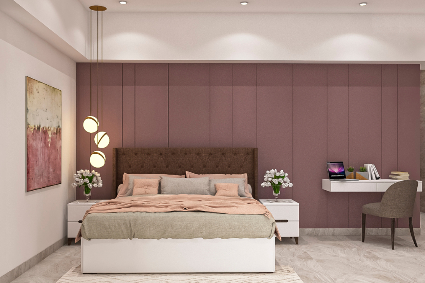 Purple Colour Wall Design For Bedroom