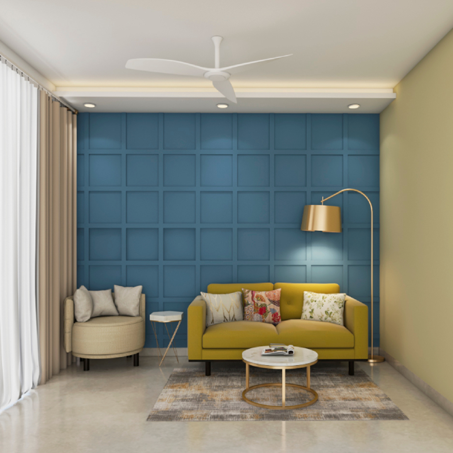 Blue Wall Paint Design With Trims Livspace