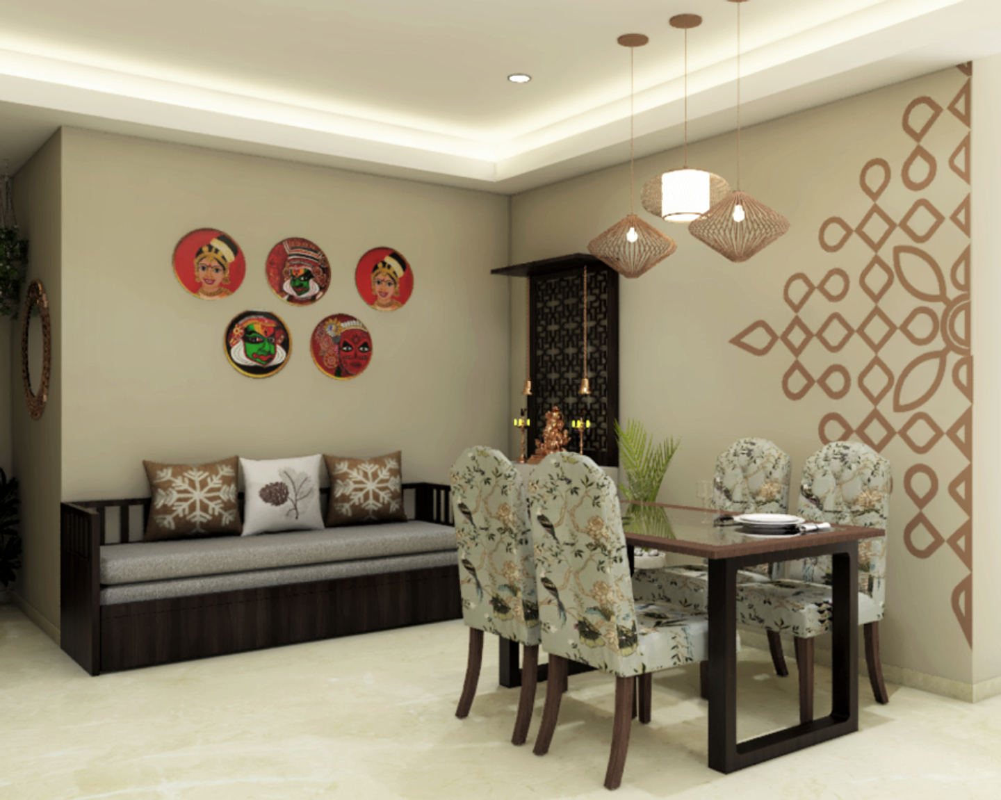 Beige Wall Paint Design For Dining Rooms | Livspace