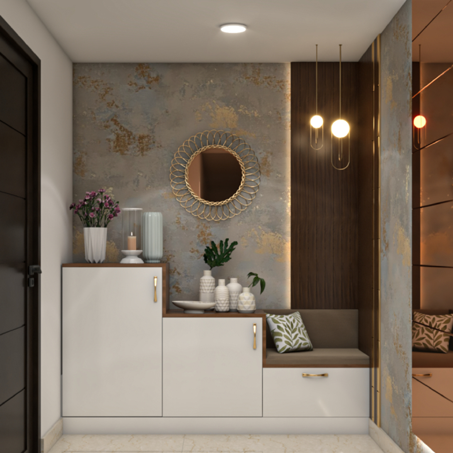 Grey Textured Wall Paint Design With Golden Details Livspace