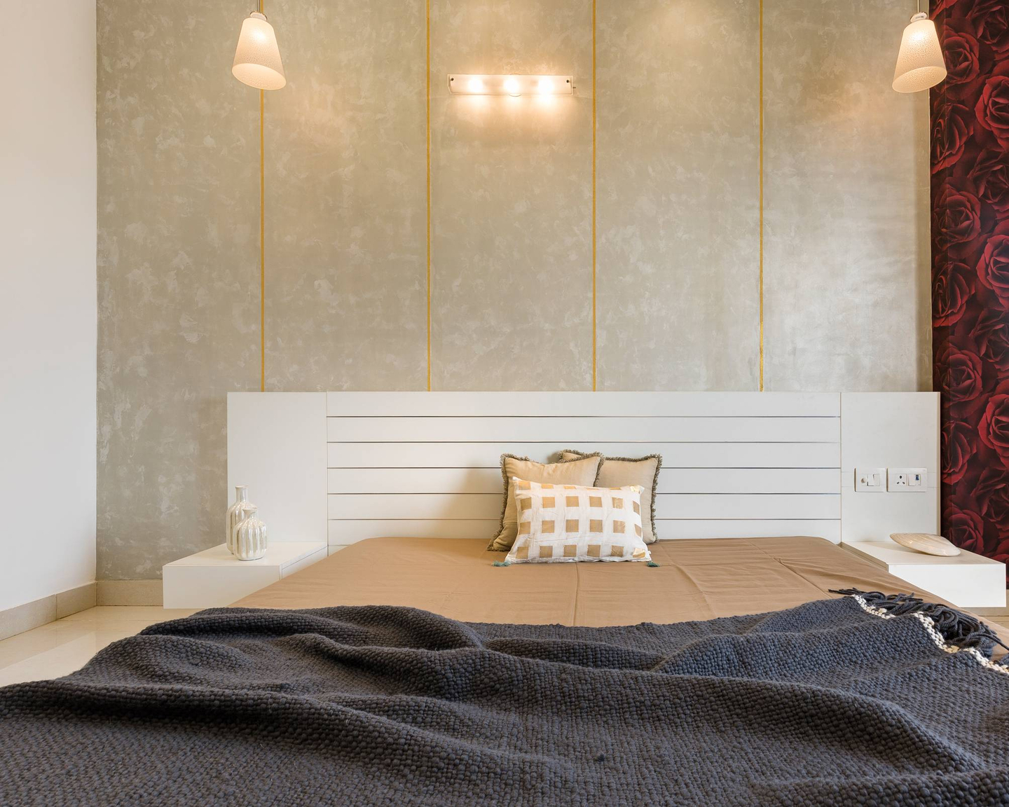 Light Grey Textured Wallpaper Design For Bedrooms Livspace