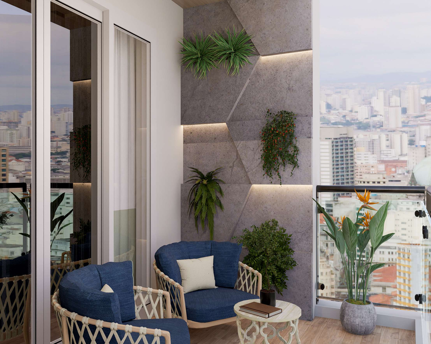 Tropical Balcony Design With Vertical Garden
