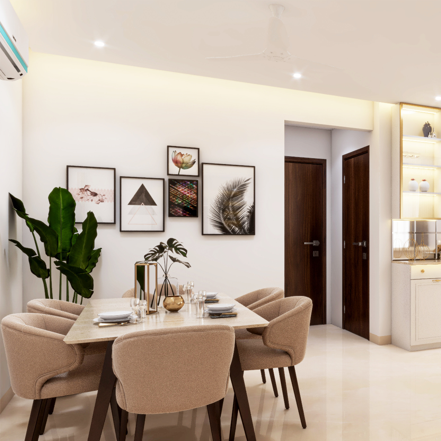 Spacious 6-Seater Dining Room With Indoor Plants | Livspace
