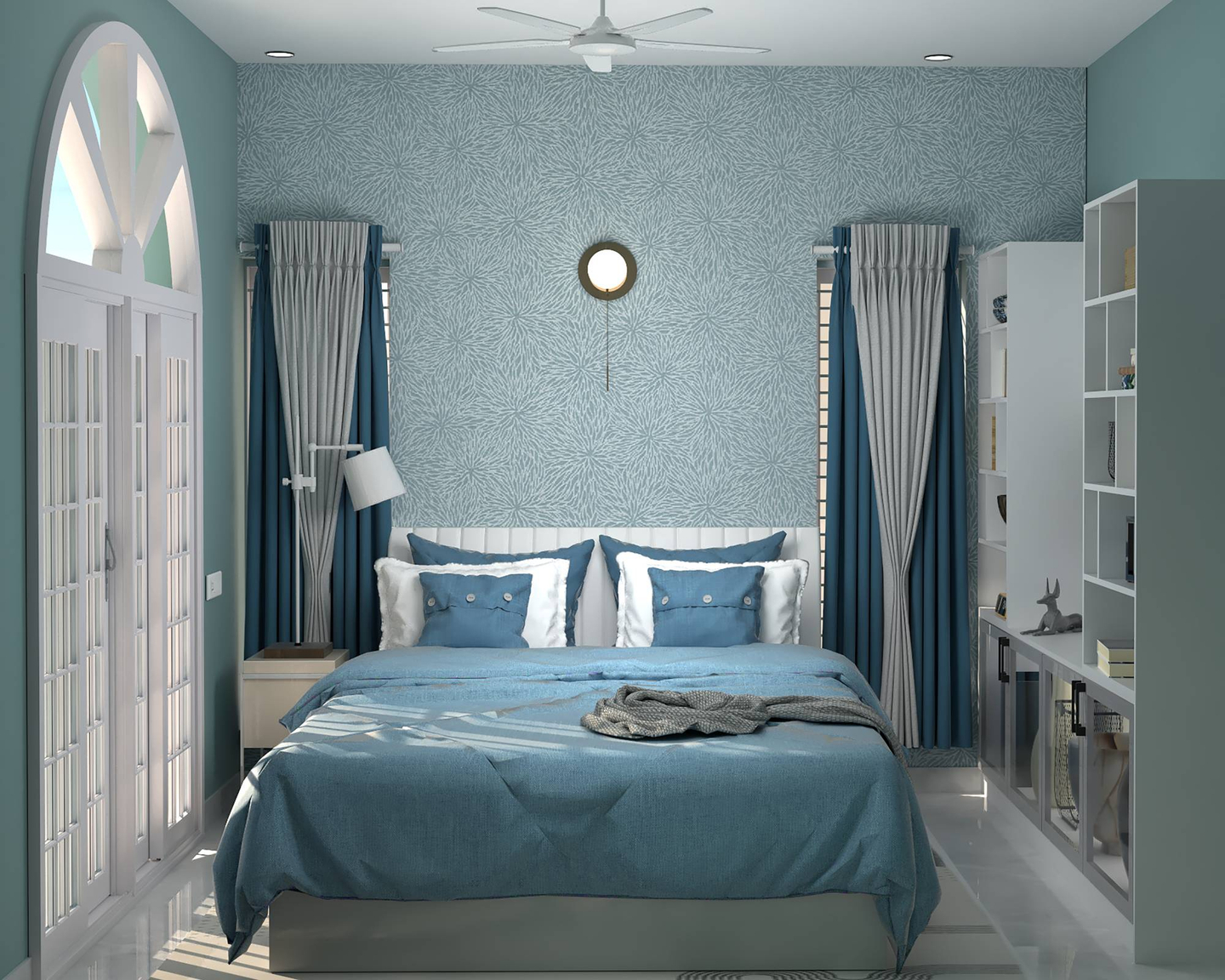 Spacious Blue-Toned Guest bedroom in Scandinavian Style | Livspace