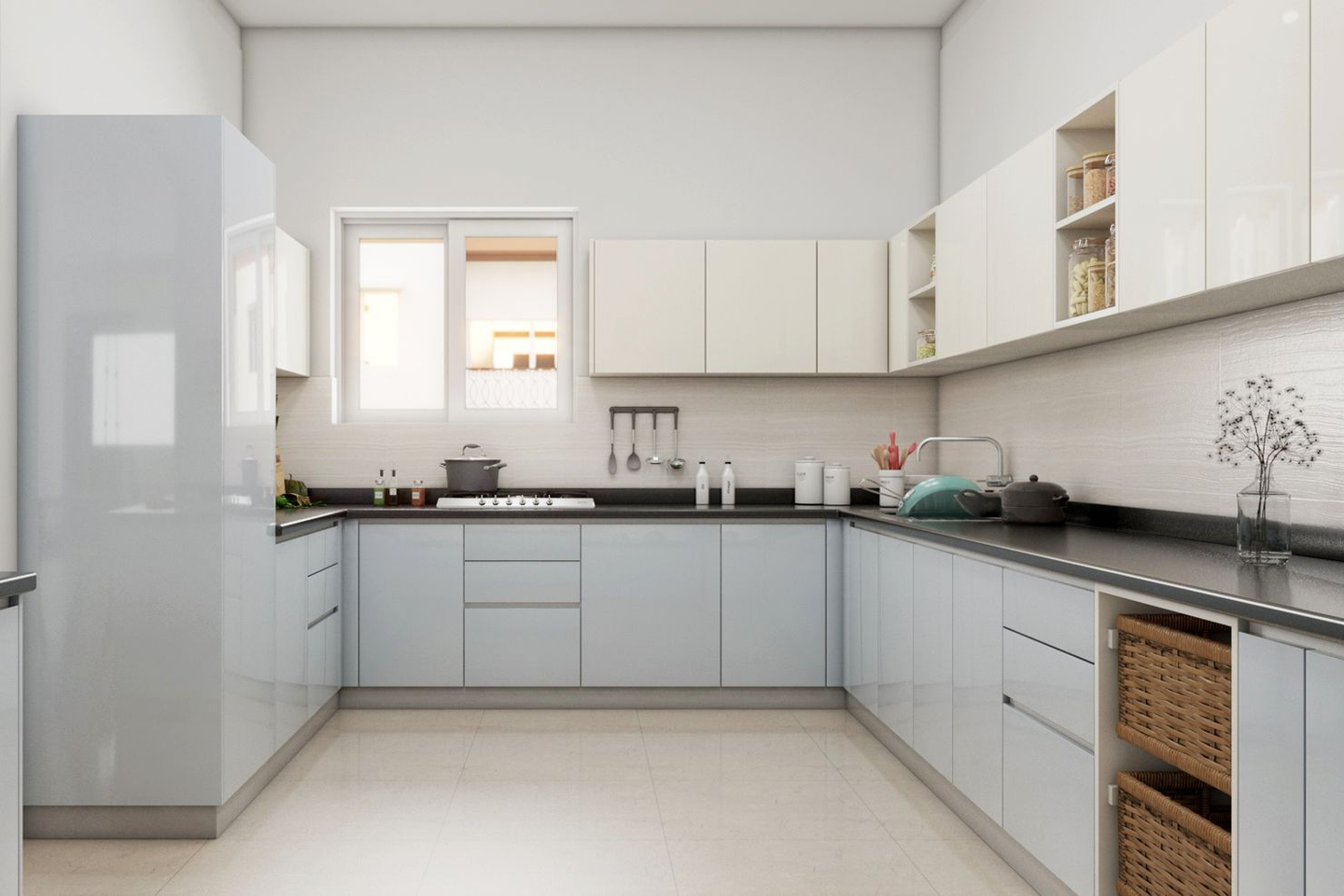 Cool-Toned Modern Kitchen - Livspace