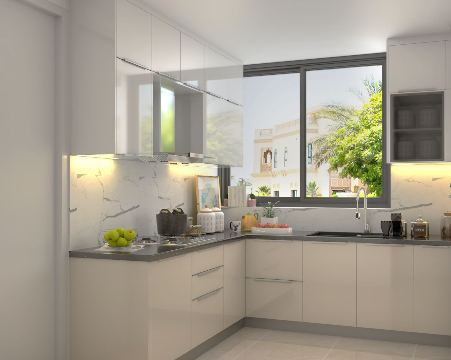 Contemporary U-Shaped Kitchen Design With High-Gloss Laminates