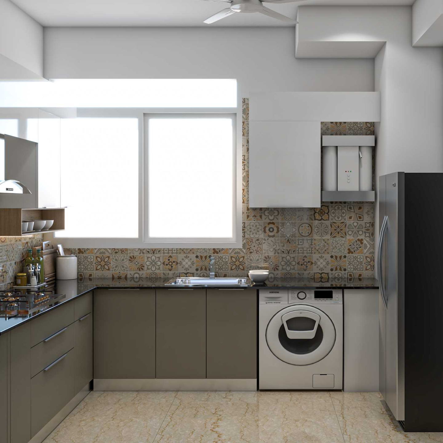 U-Shaped Kitchen With Quartz Countertop - Livspace