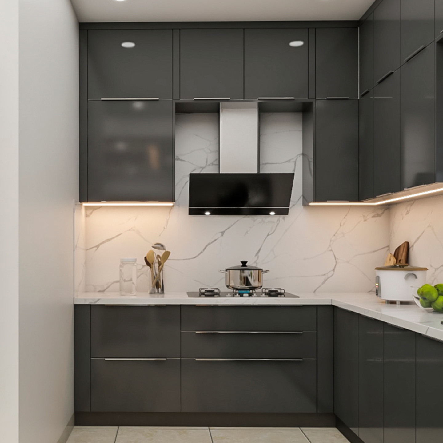 Grey U-Shaped Kitchen - Livspace