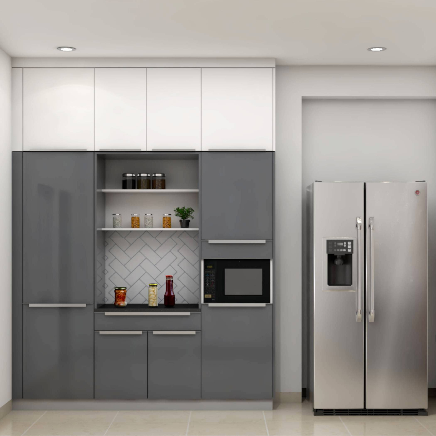 White And Grey Open Modern Kitchen Design