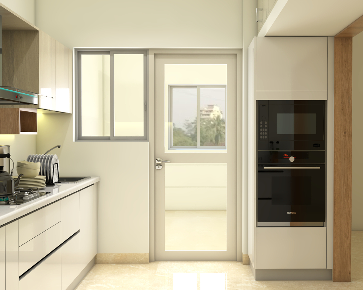 Spacious Kitchen Design With Tall Storage Units | Livspace