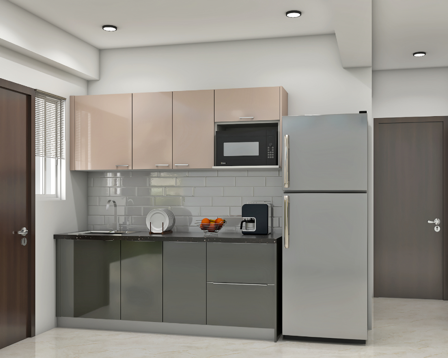 Modern Modular Parallel Kitchen Design With Subway Tiles