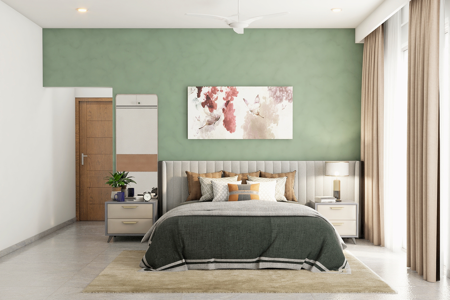 Master Bedroom With Green Paint - Livspace