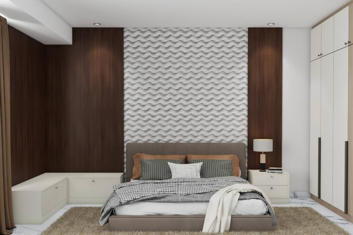 Spacious Guest Bedroom With A 3D Wallpaper | Livspace