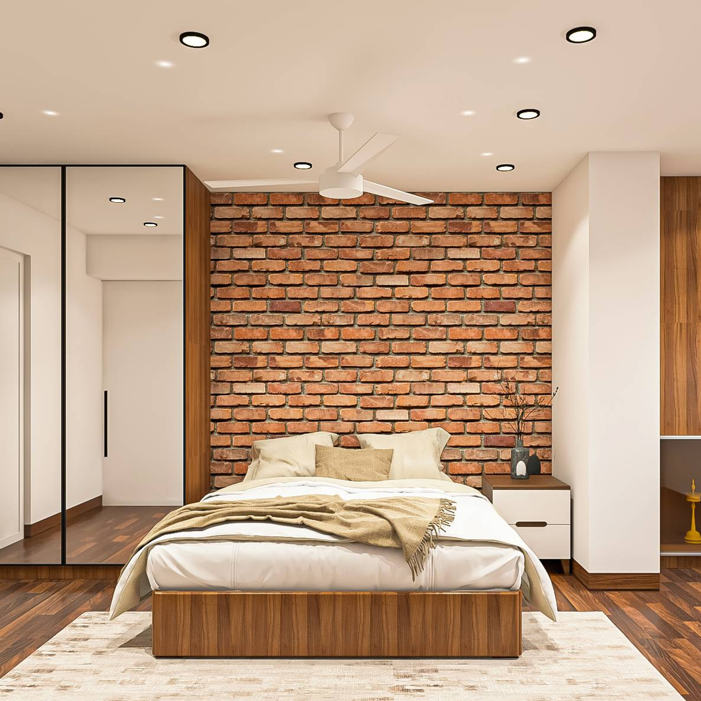 Cream And Brown Bedroom Design - Livspace