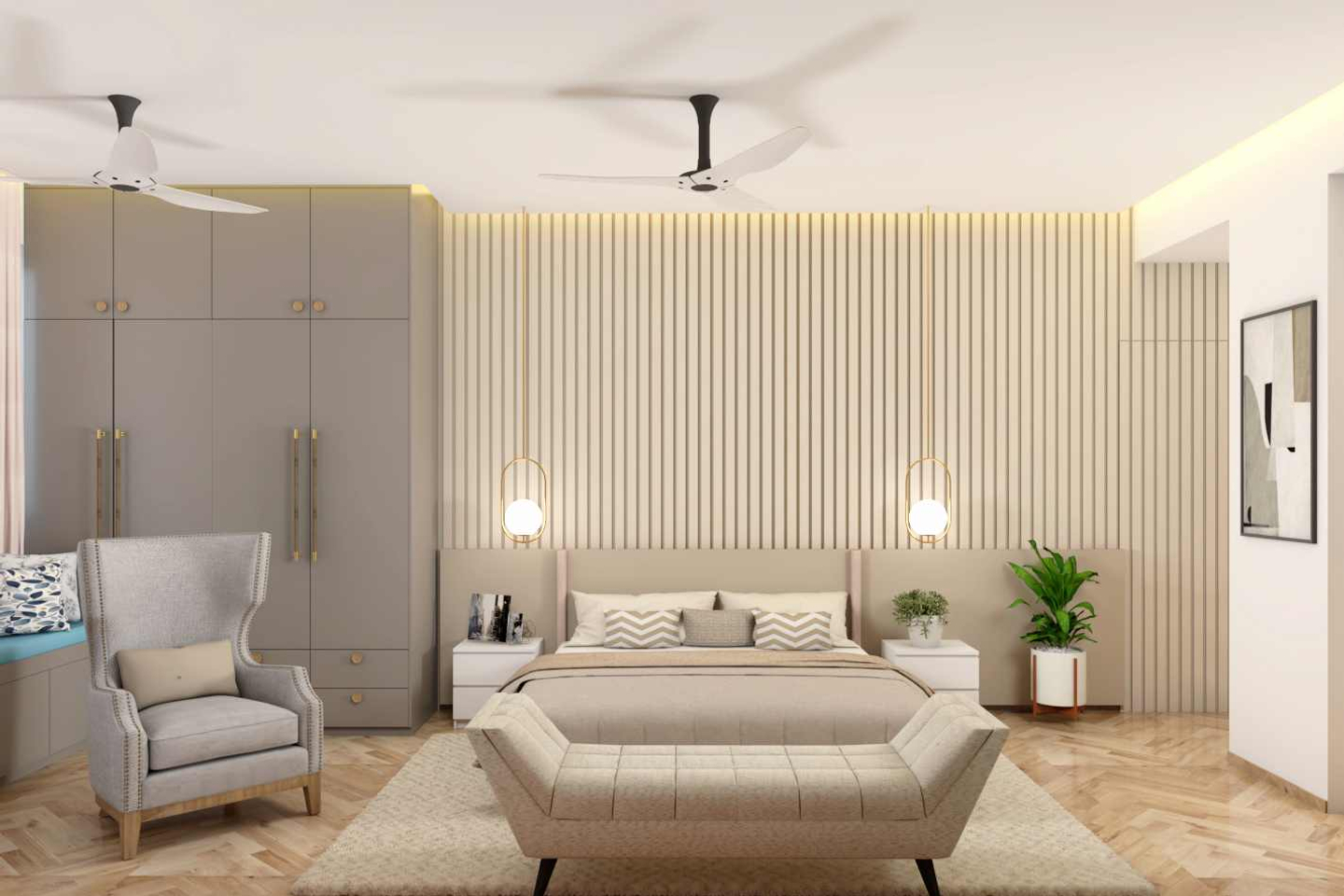 Neutral-Toned Master Bedroom Design - Livspace