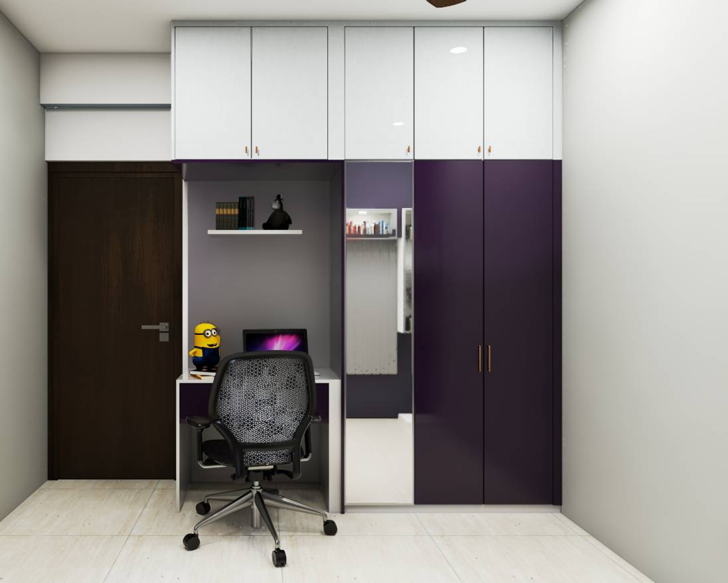 Purple And White Wardrobe With Mirror - Livspace