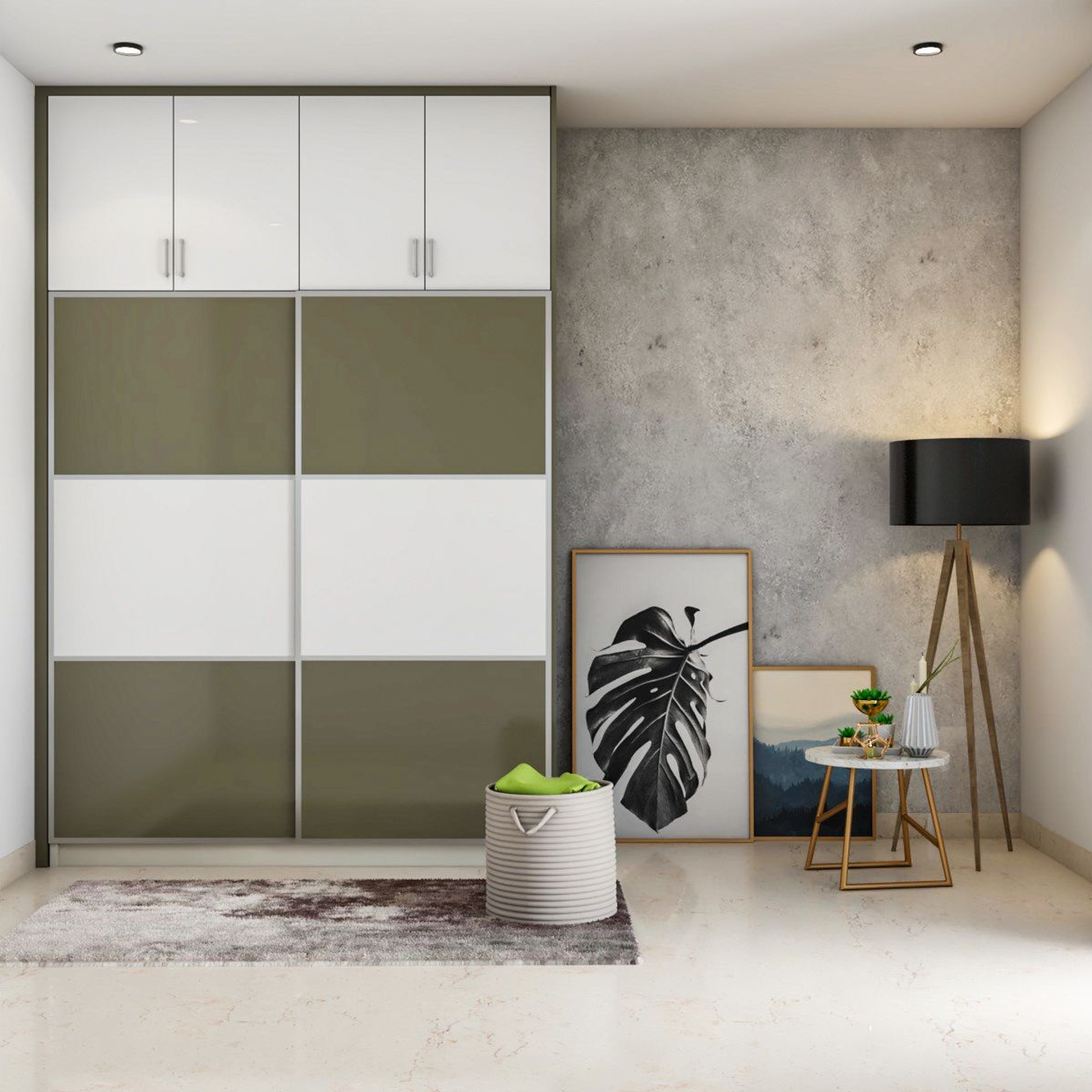 Spacious Sliding Door Wardrobe Design In Golf Green And White | Livspace