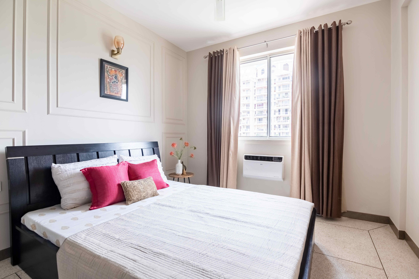 Bedroom Design With A Wooden Bed And A Single Side Table - Livspace
