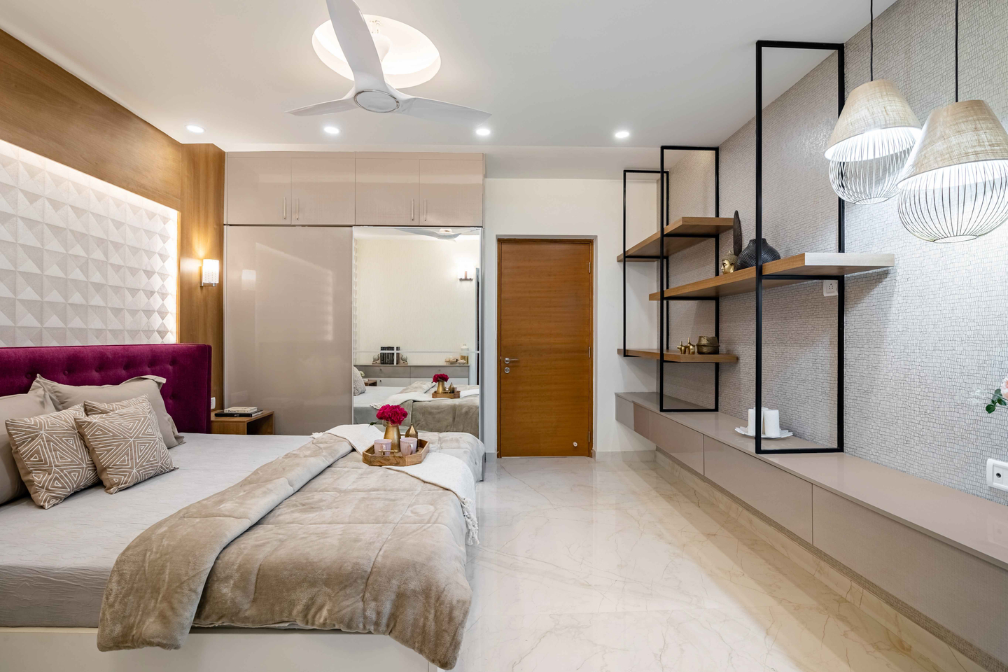Modern Bedroom Design With A White Bed And A Chest Of Drawers
