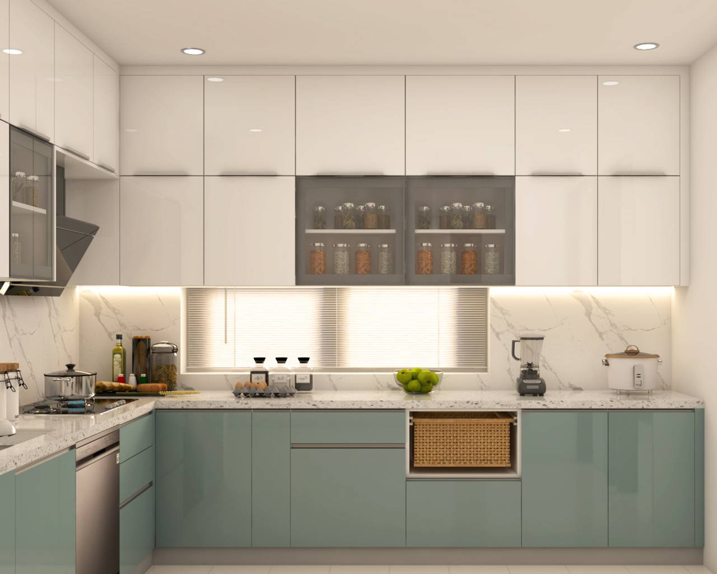 Blue And White Modular Kitchen - Livspace