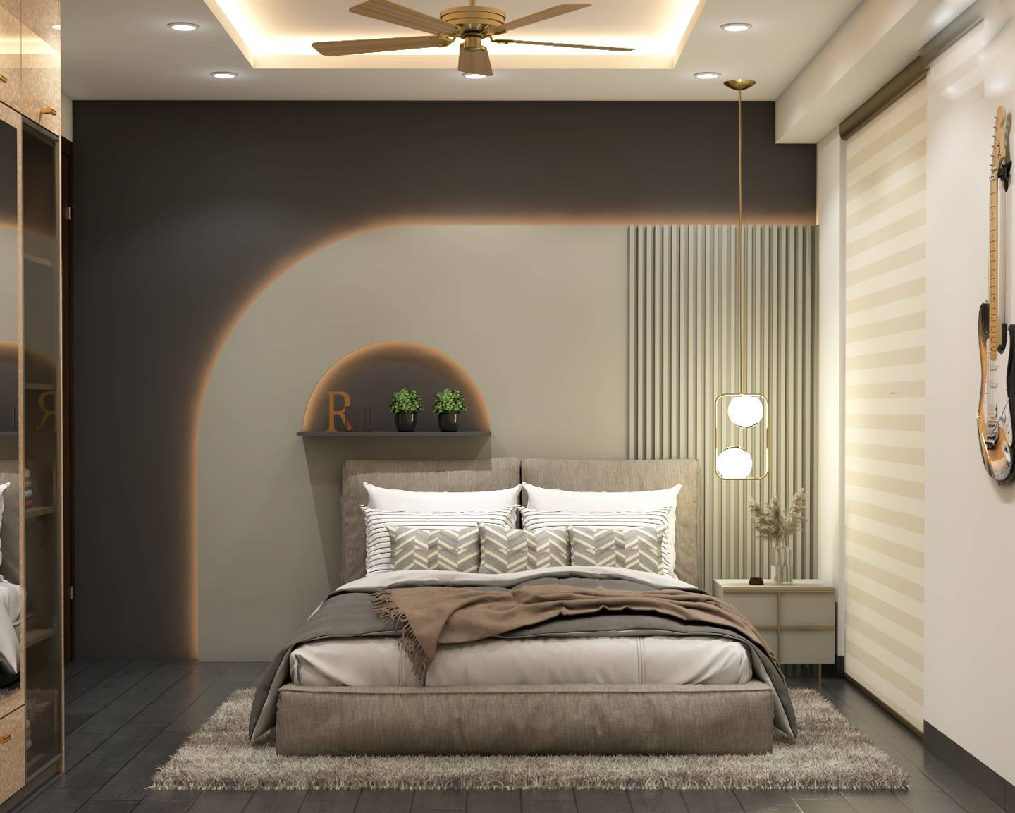Kid's Room With Grey Wall Panelling - Livspace
