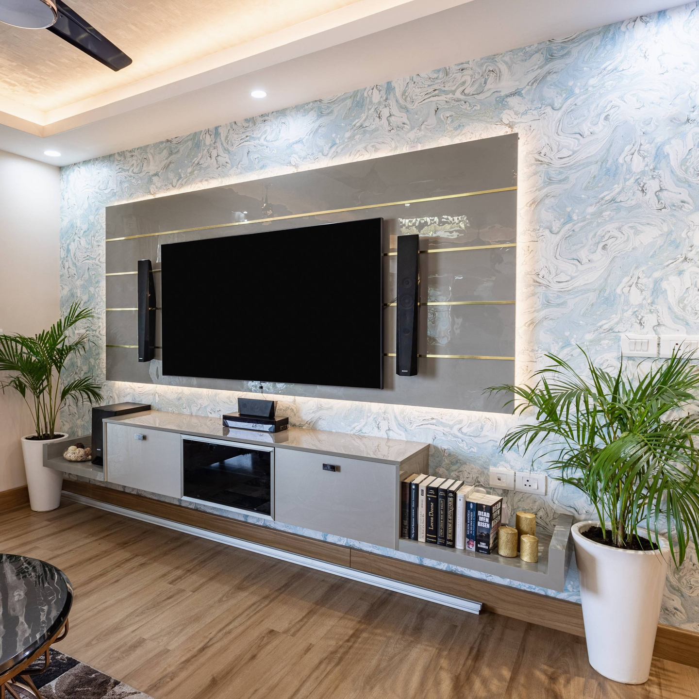 WallMounted Grey TV Design Livspace