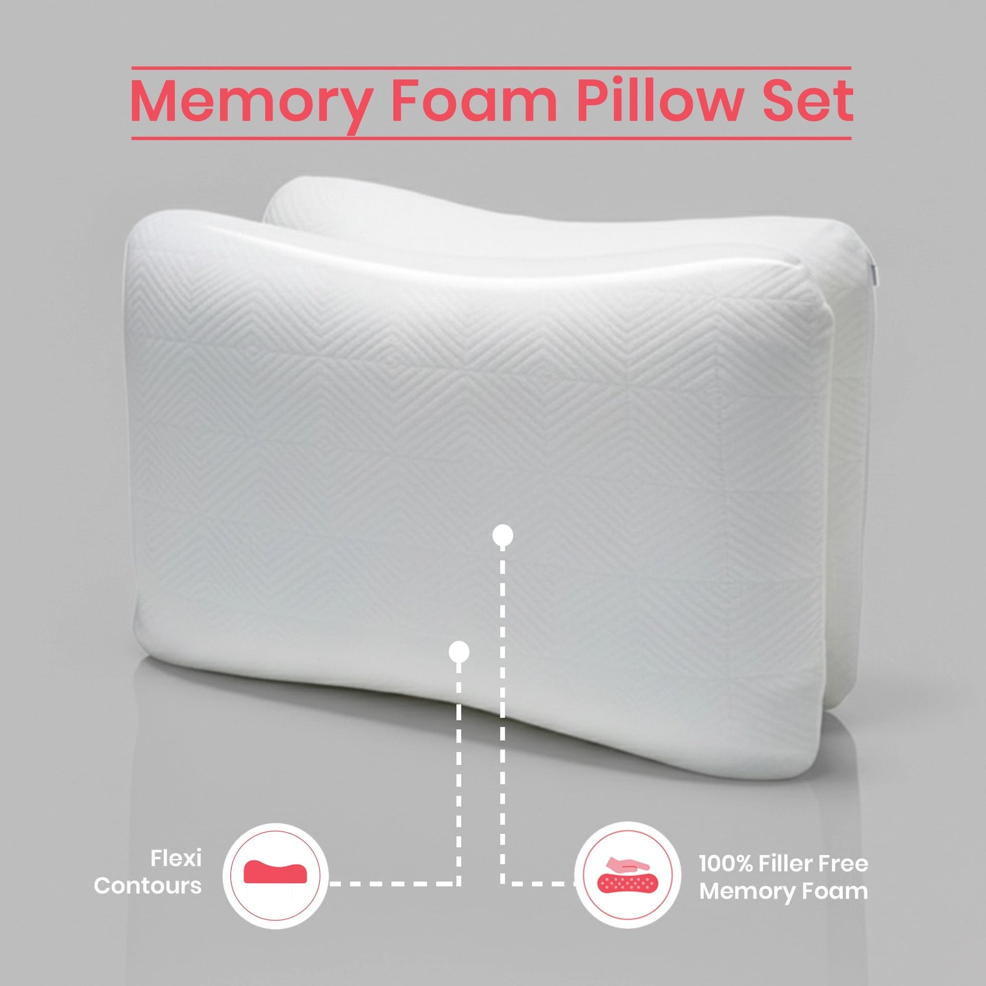Solid White Set of 2 Memory Foam Pillow | Flexi Haven